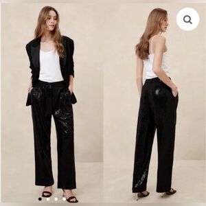 NWT Banana Republic Black Sequin Pleated Wide Leg Pants
